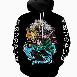 Anime-Inspired Black Hoodie with Graphic Design